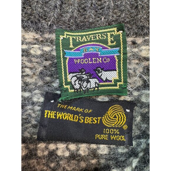 Vintage Traverse Bay Woolen Co. 100% Pure Wool Checkerboard Sweater Gray Tan - Picture 3 of 12